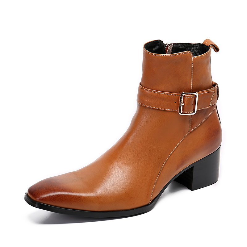 Men Formal Wear With Boots - الشتاء البني مشبك وأشار الرجال سستة